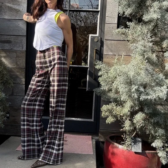 Alice + Olivia Multicolor Plaid Wide Leg Pants